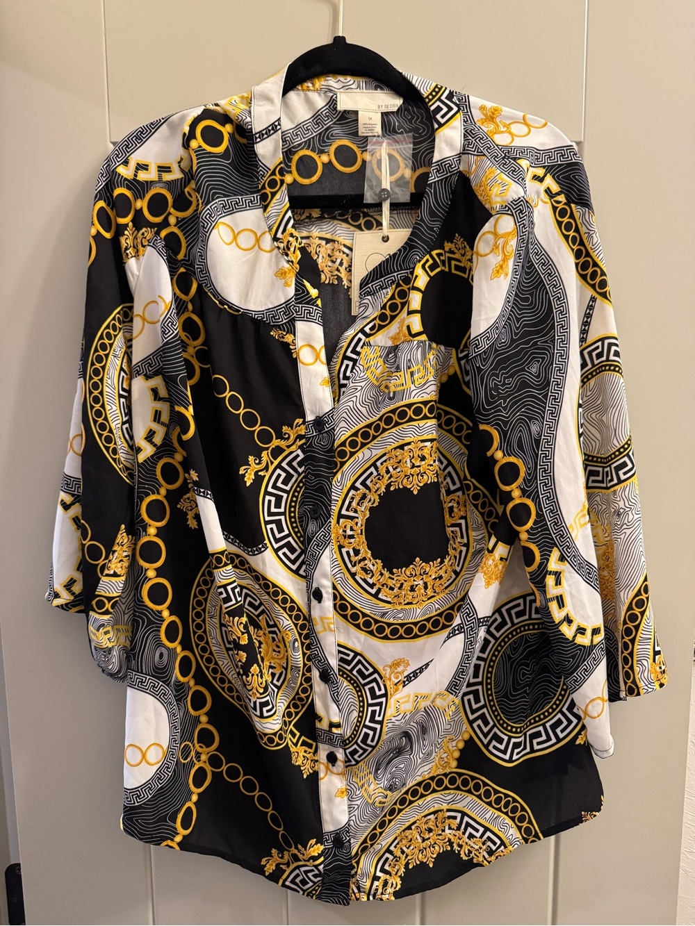 Women’s Black & Gold Printed Button-Up Blouse